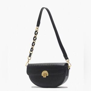New Black Croc-Embossed Shoulder/Crossbody Bag